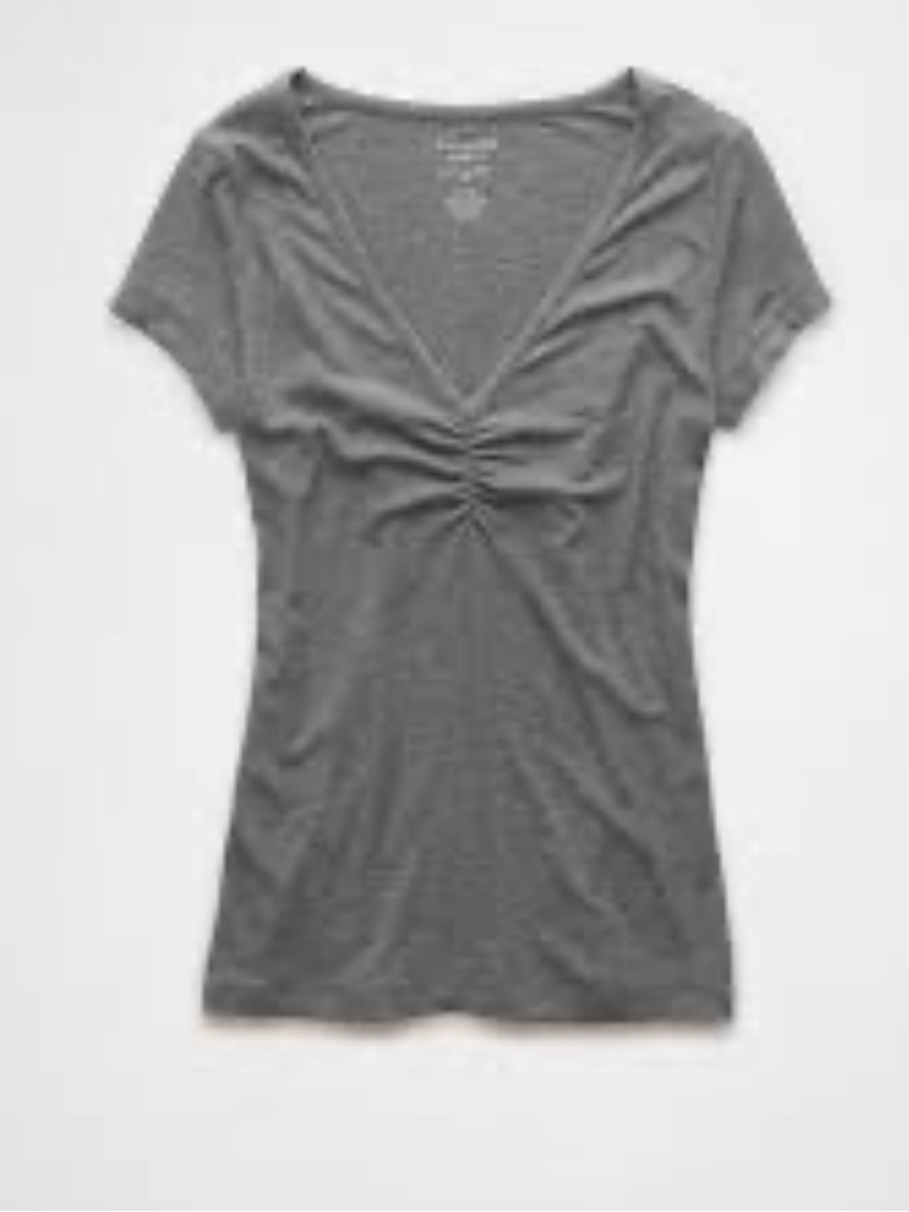 American Eagle Outfitters Soft & Sexy Cinch Front V-Neck T-Shirt Gray Size Med